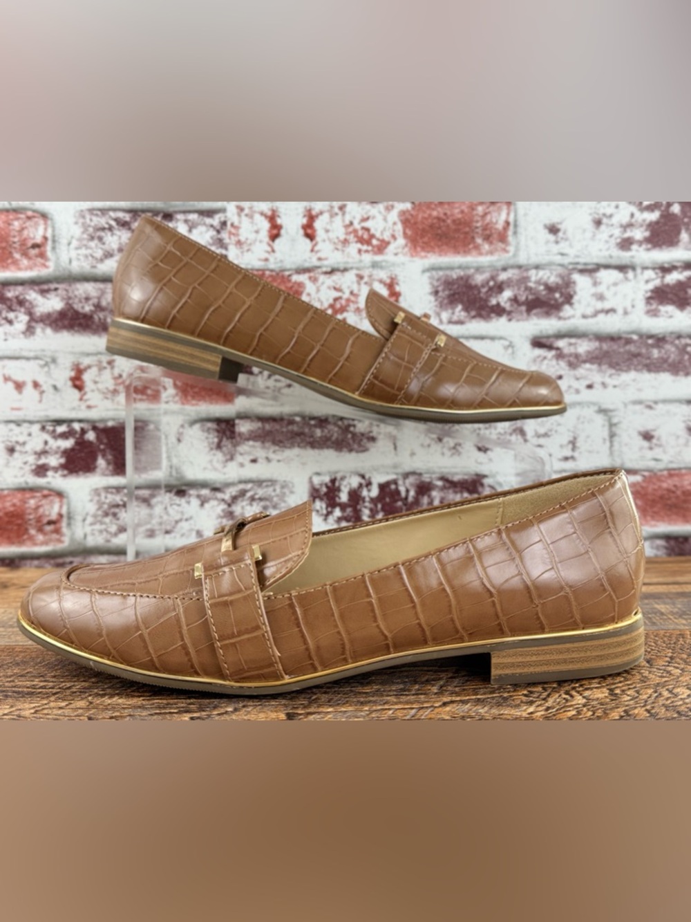 Liz Claiborne Tan Women's Times Croc Comfort Slip on Loafers, Size 8.5M